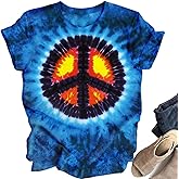 OCURHU Women Hippie Shirt Tie Dye Peace Sign Tshirts Hippy Peace Costume Hippie Outfit Tee
