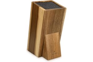 Navaris Universal Knife Block Holder - Acacia Wood Stand with Bristles to Fit Different Sizes of Knives - Angled Design, 9.8"