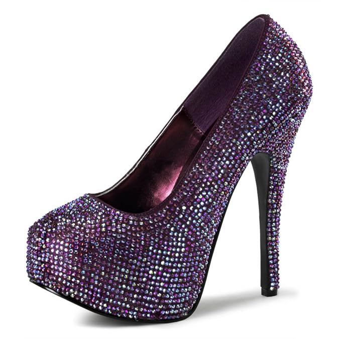 Summitfashions Rhinestone Encrusted Deep Plum Purple Pumps