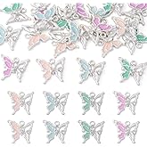 Beadthoven 20Pcs Cute Enamel Butterfly Charms Crystal Rhinestone Butterfly Pendants Silver Plated Alloy Jewelry Pendants for Jewelry Making Earrings Necklace Bracelets DIY Crafts Supplies