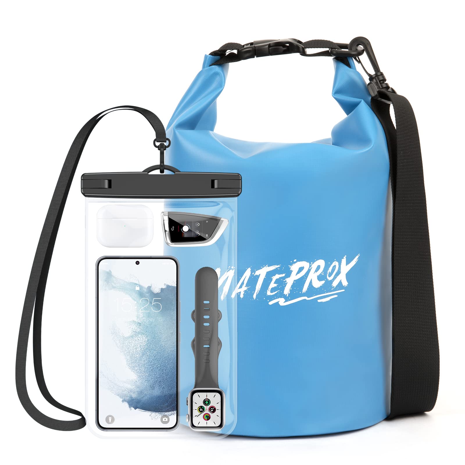 MATEPROX Waterproof Dry Bag 5L/10L/20L Floating Roll Top Beach Dry Sack Waterproof Boat Dry Bags for Kayaking Hiking Rafting and Camping with Waterproof Phone Pouch-20L Blue