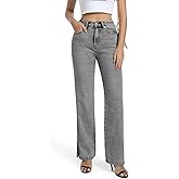 Guaile Womens Jeans High Waisted Stretchy Straight Leg Split Hem Jeans for Women Trendy Classic Denim