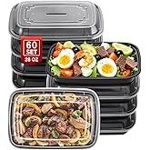 NEEBAKE 60 Sets 28oz Meal Prep Container - Reusable Plastic Food Storage Containers with Lids, Fits Microwave, Freezer and Di