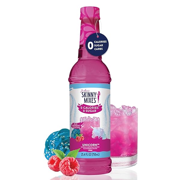 JORDAN’S SKINNY MIXES SUGAR FREE SYRUP, UNICORN FLAVOR, FRUIT FLAVORED WATER ENHANCER, DRINK MIX FOR ICED TEA, LEMONADE, DRINKS, LOW CALORIE WATER FLAVORING, DAIRY & GLUTEN FREE, KOSHER, 25.4 FL OZ