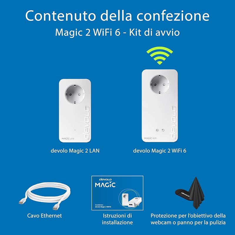Magic 2 WiFi 6 next Starter Kit, adattatore Wi-Fi Powerline, fino a 3.000 Mbps, presa Wi-Fi, 2 porte LAN Gigabit, bianco