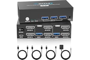 HDMI KVM Switch 2 Monitors 2 Computers 4K@60Hz USB 3.0 KVM Switcher for 3 USB Devices, Support Wired Remote Control and Butto
