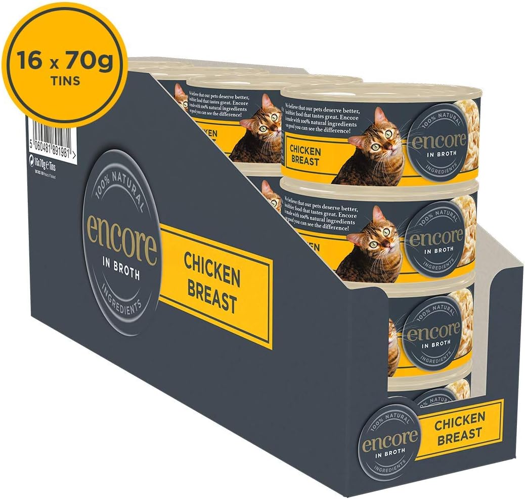 Encore 100% Natural Wet Cat Food, Chicken Breast in 70g Tin, (Pack of 16), 70 g (Pack of 16)