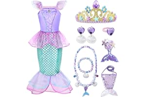 Mermaid Dress for Grils, Princess Dress Up Set with Mermaid Crown, Mermaid Fin Girls Bag, Mermaid Costumes for Toddler Kids