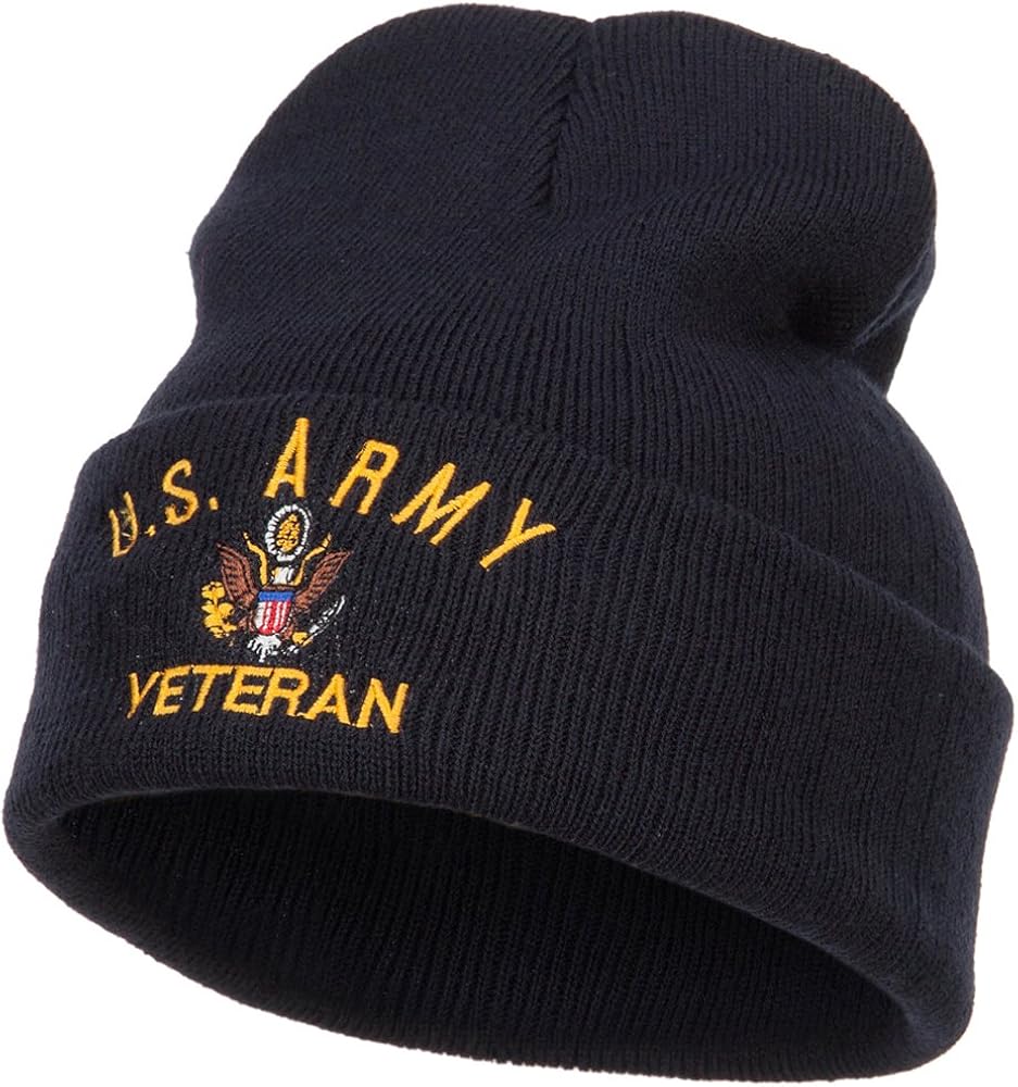 e4Hats US Army Veteran Military Embroidered Long Beanie - Black OSFM: Clothing