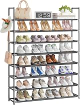 OYREL 8 Tier Shoe Rack 32-40 Pairs Black Non-Woven Storage Organizer