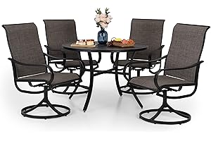 PHI VILLA Patio Dining Set 5 Piece, 4 Breathable Textilene Swivel Patio Chairs and 1 Round Metal Table with 1.57" Umbrella Hole, All Weather Resistant for Lawn Garden