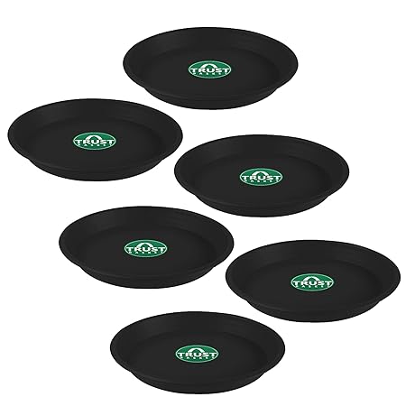 Trust Basket UV Treated Round Bottom Tray Plate/Saucer for 8-inch Round Plastic Pot (Black Color, Set of 6)