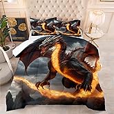 AUCOOMA Comforter Set King Size,Flying Dragon Print Design Soft Bedding Set,Colorful Comforter for Kids and Adults Set with 2 Pillowcases, for Bedroom Bed Decor