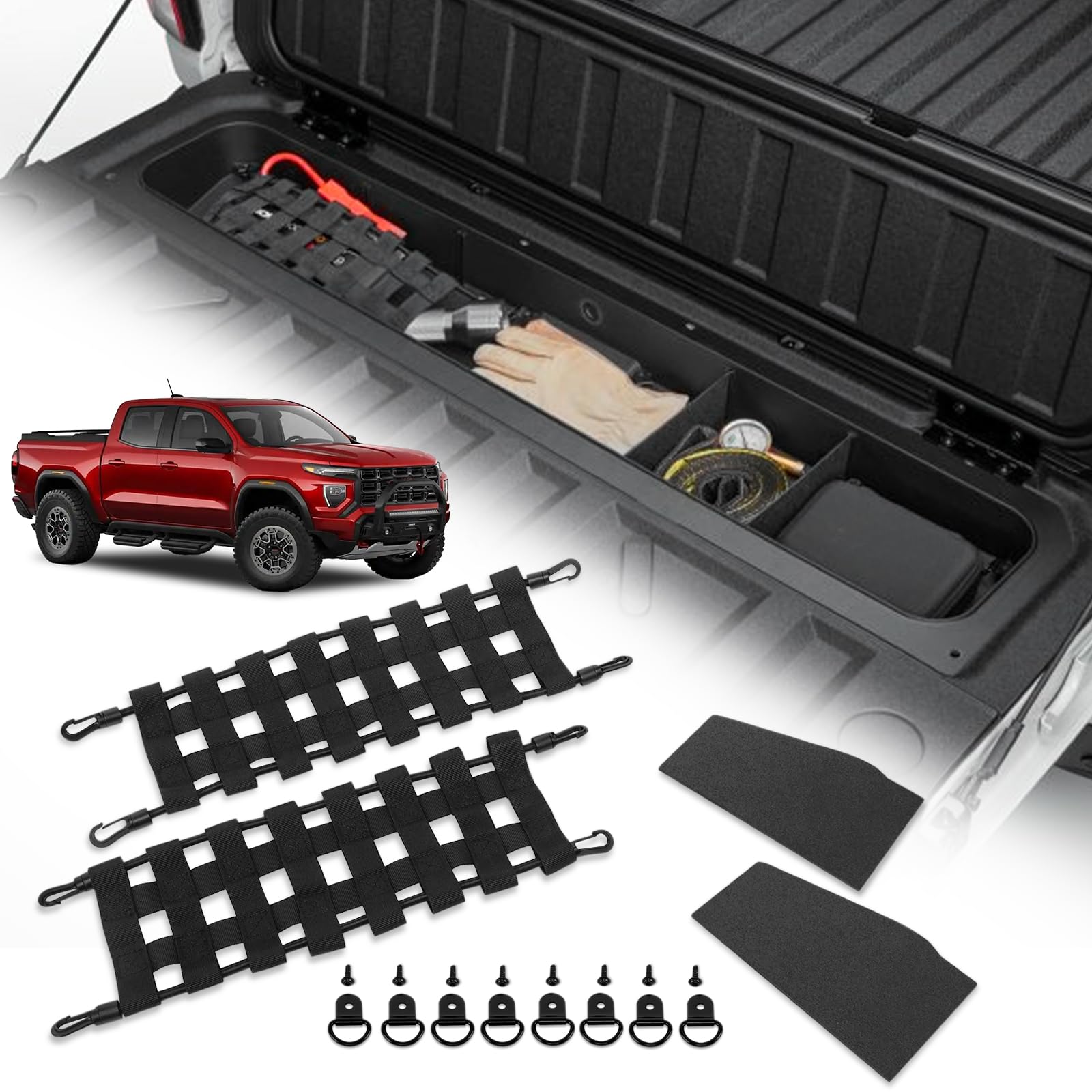 Photo 1 of TECHPICCO Tailgate Organizer Compatible with Chevy Colorado/GMC Canyon 2025 2024 2023 | Tailgate Cargo Nets, Dividers, D-Rings Compatible with Chevy Colorado/GMC Canyon Accessories 2023+