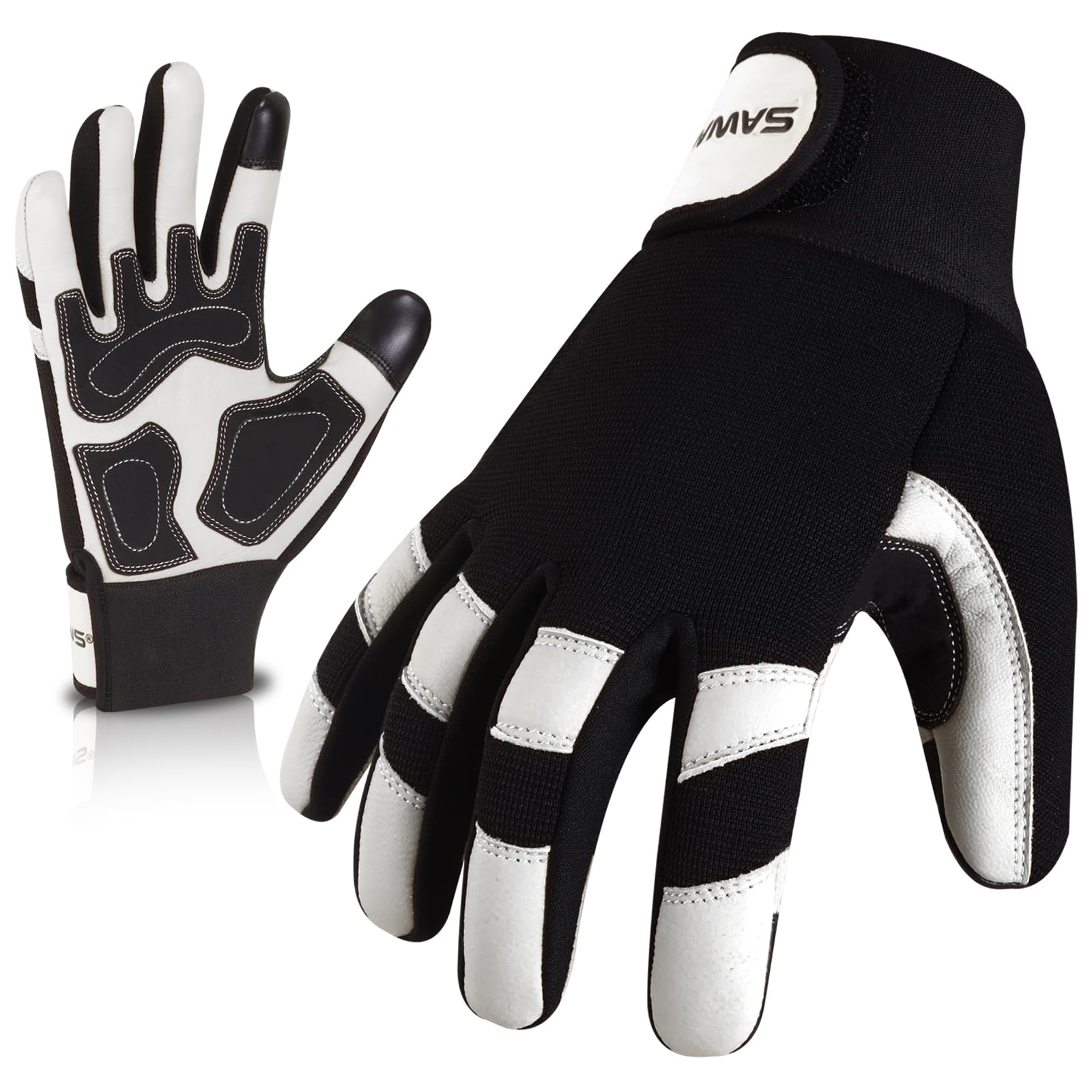 SAWANS Leather Gardening Working Gloves Garden Thorn Proof Breathable Construction Flexible Mechanic for Work Mens Women Utility Safety Gloves Rigger Driving Electrician Multipurpose (White, S)