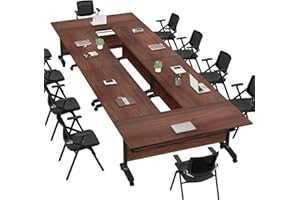 HSHBDDM Folding Conference Table with Flip-Top Design, with Caster Rectangular Modular Conference Room Table, Suitable for Offices, Training Rooms, Classrooms, Schools 63x24x30in(WxDxH) 6PCS-Walnut