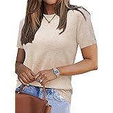 Arach&Cloz Women's Lightweight Wool Blend Short Sleeve Sweater Top Business Casual