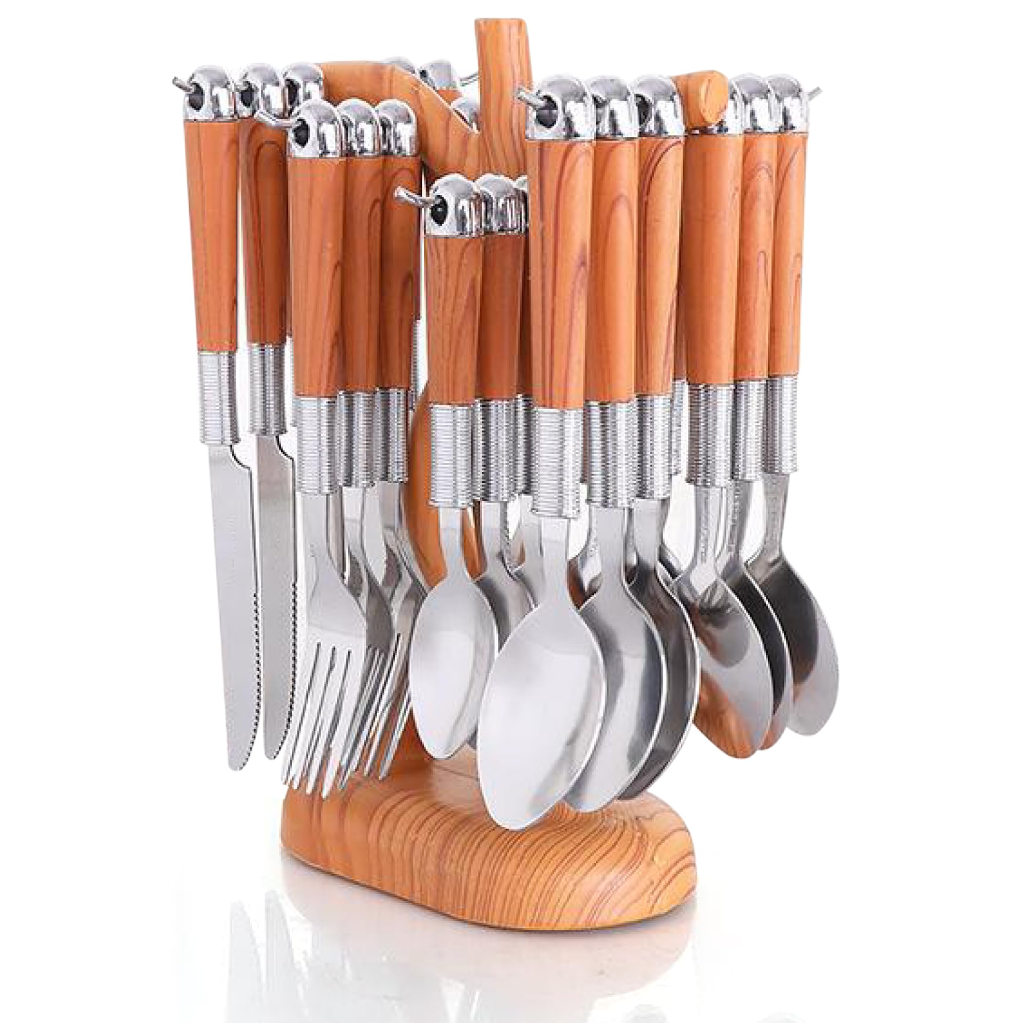 Photo 1 of 24 Pcs Stainless Steel Cutlery Set with Cutlery Rack, Eating Tableware Set Service for 6, Durable Flatware Set for 6 Includes Knifes, Forks & Spoons for Kitchen and Home