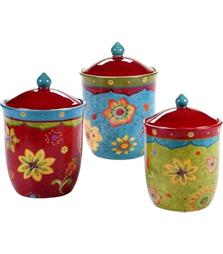 Amazon.com: Misc Sunset Canisters (Set of 3) Blue Green Red Floral