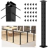 RailinGo 36" Black Cable Railing Corner Post Surface Mount T-Drilled | 36"&times;2"&times;2" Stainless Steel Corner Post with Grommets, One-Post Corner Solution for Decks, Indoor &amp; Outdoor Projects, RG33