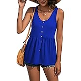 LYANER Women's Round Neck Ruffle Hem Button Sleeveless Tank Blouse Peplum Top