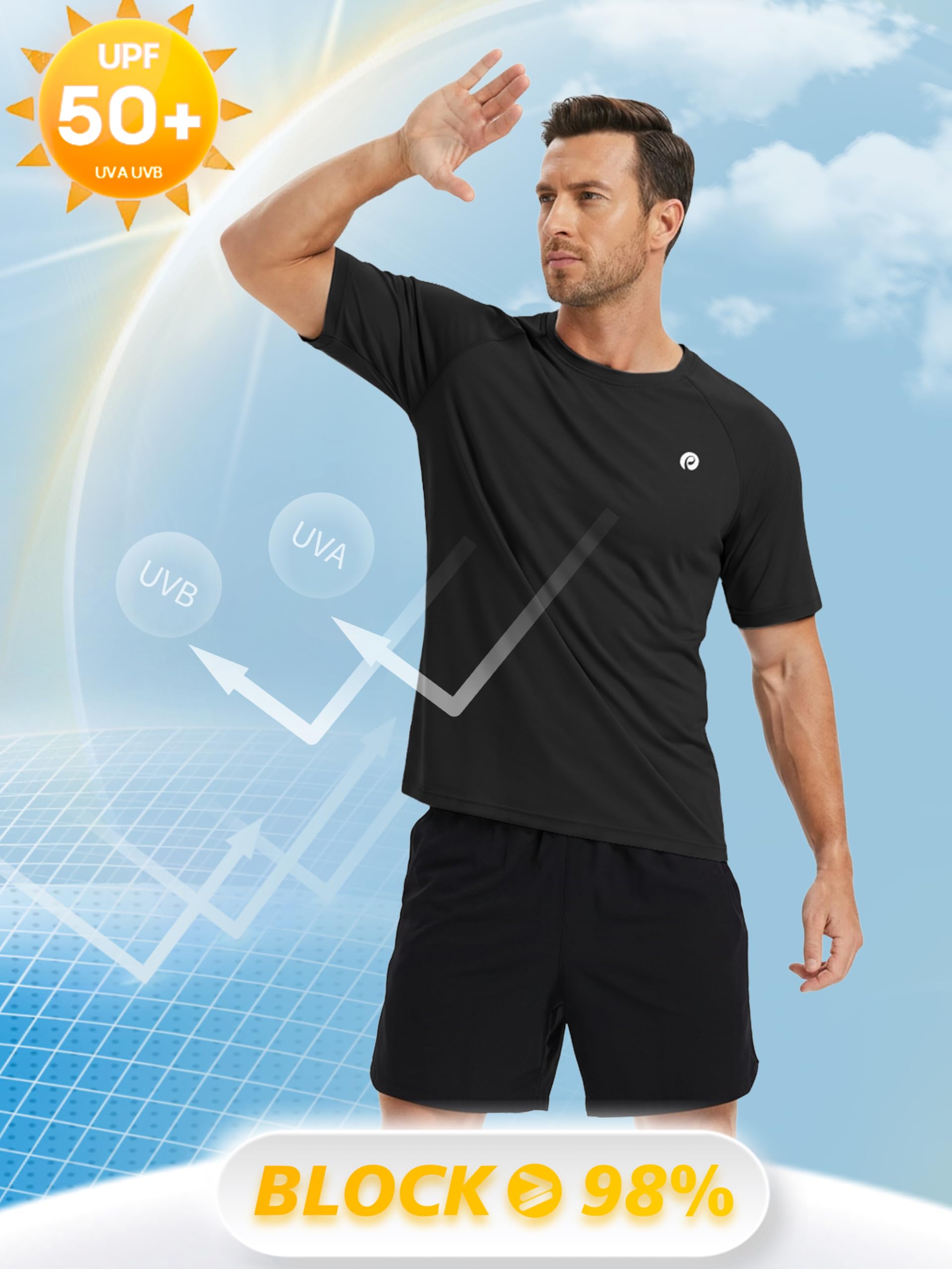 PINSPARK Black T Shirts for Men Lightweight Short Sleeve Crew Neck Gym Shirts Moisture Wicking Summer Classic Casual Tee Tops S