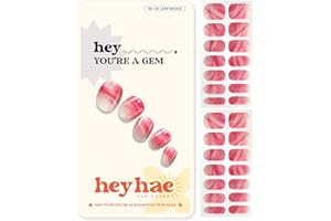 Heyhae Semi Cured Gel Nail Strips | No LED Lamp Needed | Summer, Marble, Red | Easy Apply & Remove, Salon Quality | Includes 28 Strips, 1 Prep Pads, Nail File & Wooden Stick - Hey, You're A Gem