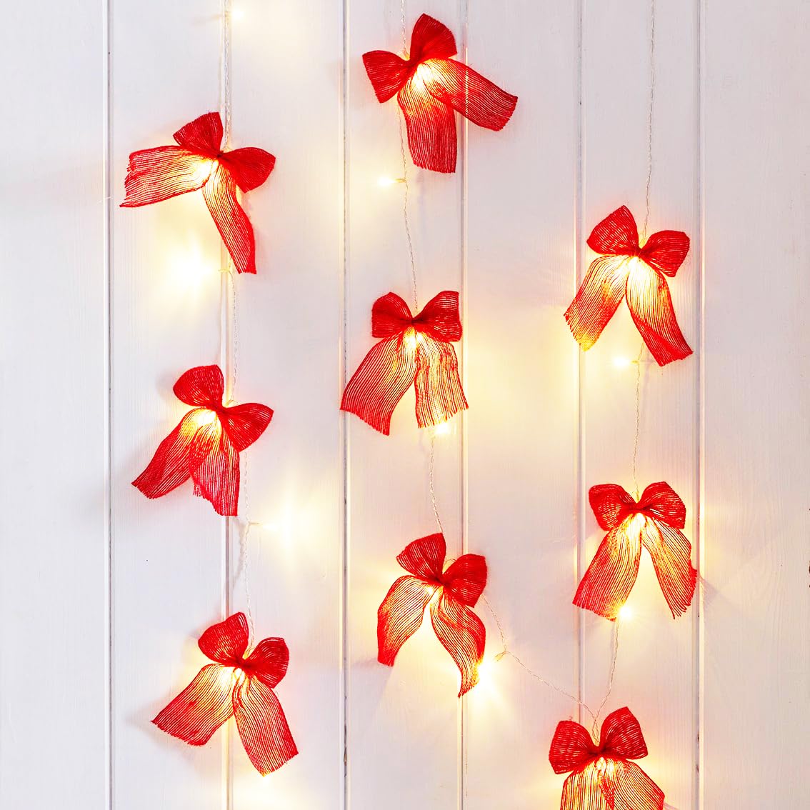 Talking Tables Fairy Lights Fabric Bow LED String Lights, Bedroom, Christmas, Wedding, Valentine's Day, Engagement Party, Bridal Shower, Anniversary 2.6m, Red