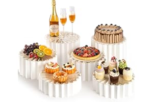 PUERSI 6 Pack Buffet Risers, Foldable Food Display Risers for Party, Display Stands for Food, Acrylic & Cardboard Cake Cupcake Stands - White