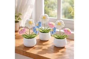 Handmade Crochet Daisy Car Dashboard Decor Small Potted Plant Design,Cute Knitted Flower Ornament,Home Accessory