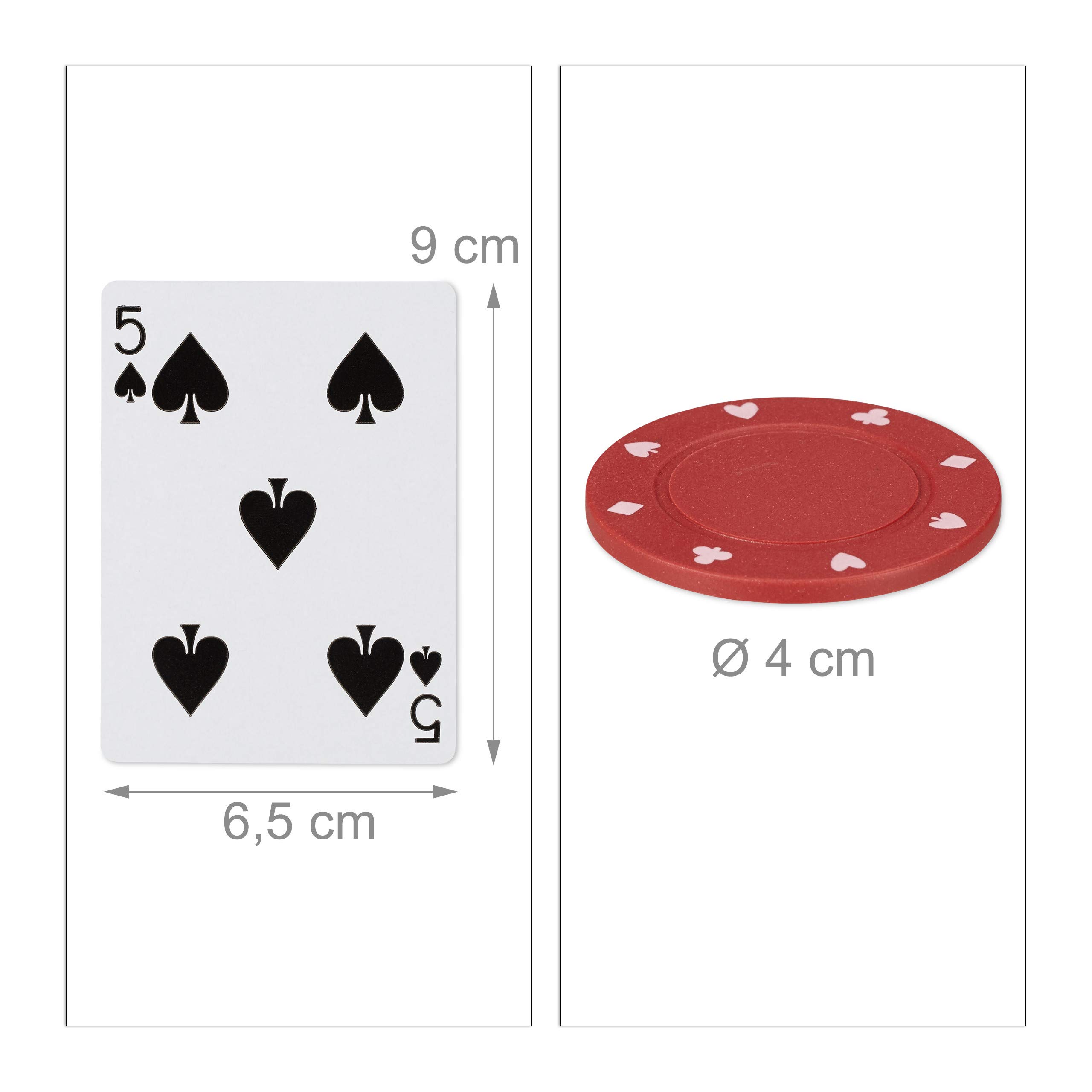 Relaxdays Pokerset, 200 Chips, Spielmatte, 2 Kartendecks, Dealerbutton, Blindbuttons, Casino-Feeling, Profi Pokerspiel, 9 x 24 x 15 cm 5