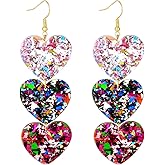 Heart Dangle Earrings Valentine's Day Earrings for Women Wife Mother Glitter Valentine Jewelry Gift Acrylic Heart Earring