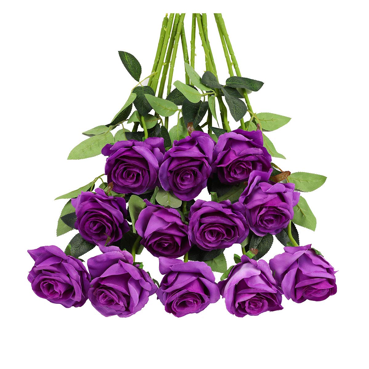 Tifuly 12 PCS Artificial Roses, 19.68'' Single Long Stem Fake Rose Silk Bridal Wedding Bouquet Realistic Flower for Home Garden Party Hotel Office Decor(Blossom Roses,Purple)