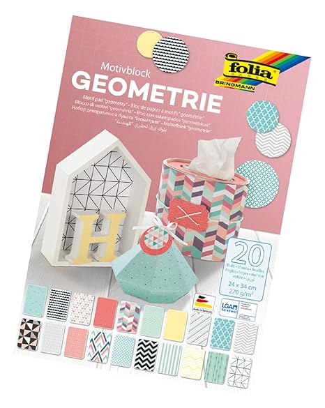 folia 48449 - Motivblock Geometrie, 20 Blatt, ca. 24 x 34 cm - Grundlage für vielfältige Bastelarbeiten und -ideen