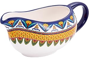 Bico Havana 14oz Gravy Boat with Large Handle, Ceramic Sauce Boat for Creamer, Salad Dressings, Broth, Black Pepper Sauce