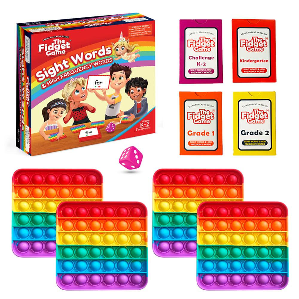The Fidget Game Learn to Read in Weeks Master 220 High-Frequency Dolch Sight Words Curriculum-Appropriate Reading Game for Pre-K to Grade 3 - Popping Mats & Dice