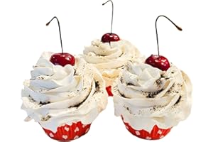 Dezicakes Fake Cupcakes & Cake – Artificial Desserts for Display – Faux Cake Decorations for Home & Kitchen Decor- Immitation Food Desserts Cookies & Cream Faux Cupcakes Set of 3-
