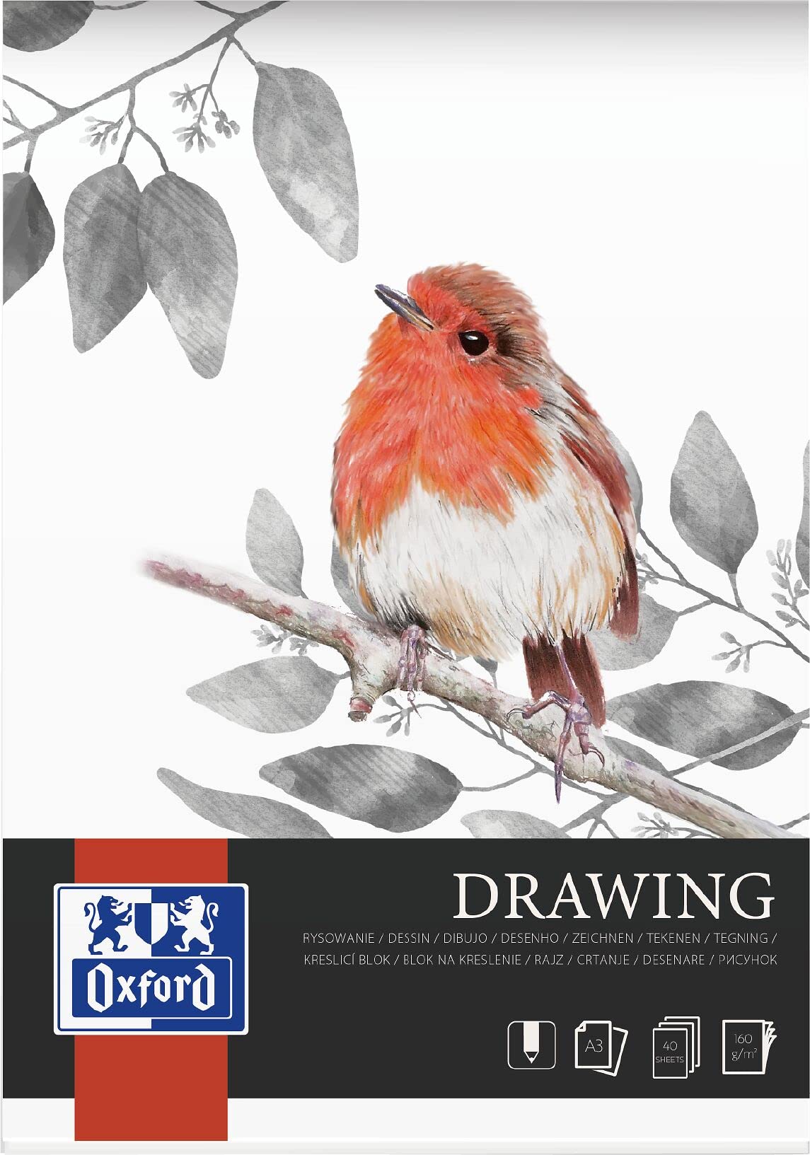 Oxford A3 Drawing pad, 40 Sheets, 160 g, glued on The Sides