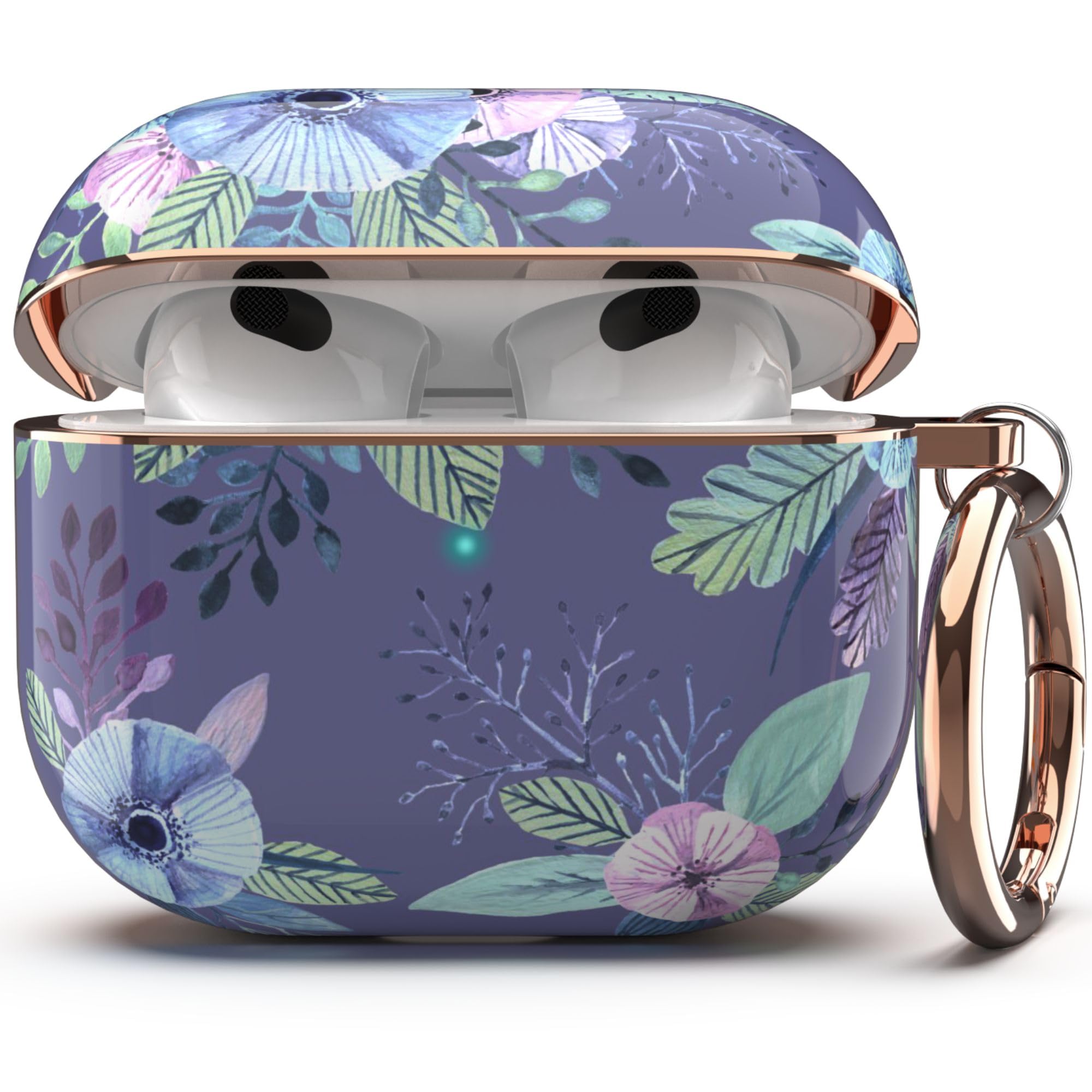 Photo 1 of TATOFY Case Cover for AirPods 3, AirPods 3 Case for Women, Flora Protective Hard Case with Carabiner, Led Visible, Wireless Charging Compatible (Light Purple)