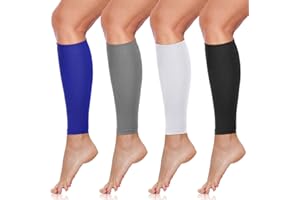 SATINIOR 4 Pairs Calf Compression Sleeve Leg Compression Sock Calf and Shin Support Relieve Calf Pain for Men Women Youth for Running, Cycling, Walking Black, White, Gray, Blue, Large