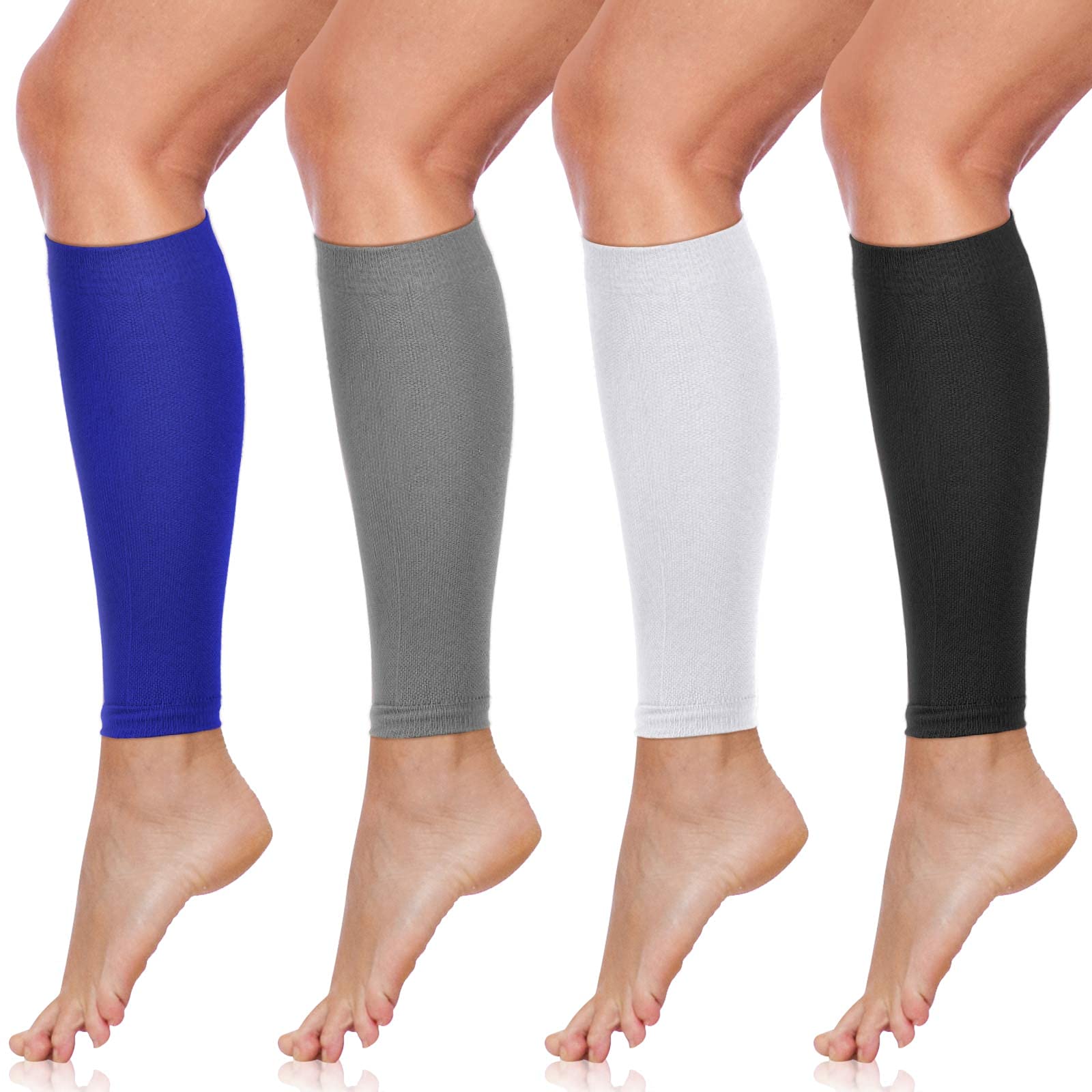 Photo 1 of SATINIOR 4 Pairs Calf Compression Sleeve Leg Compression Sock Calf and Shin Support Relieve Calf Pain for Men Women Youth for Running, Cycling, Walking Black, White, Gray, Blue, Medium