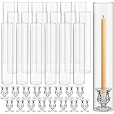 Teenyyou 24 Set Glass Hurricane Candle Holders 11.8" Open Ended Glass Candleholder Tube Shape Bottomless and 1.9" Taper Clear Candlestick Holders for Wedding Party Table Centerpiece