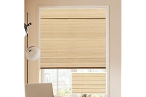 LUCKUP Cordless Bamboo Roman Blinds Shades for Indoor Windows-Blackout Room Darkening Roman Blinds with 6" Valance Cover Enhanced Privacy, 34" W x 64" H