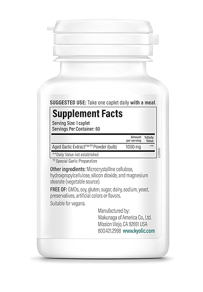 KYOLIC AGED GARLIC EXTRACT FORMULA 250, CARDIOVASCULAR HEALTH, ONE PER DAY, 60 VEGAN CAPLETS