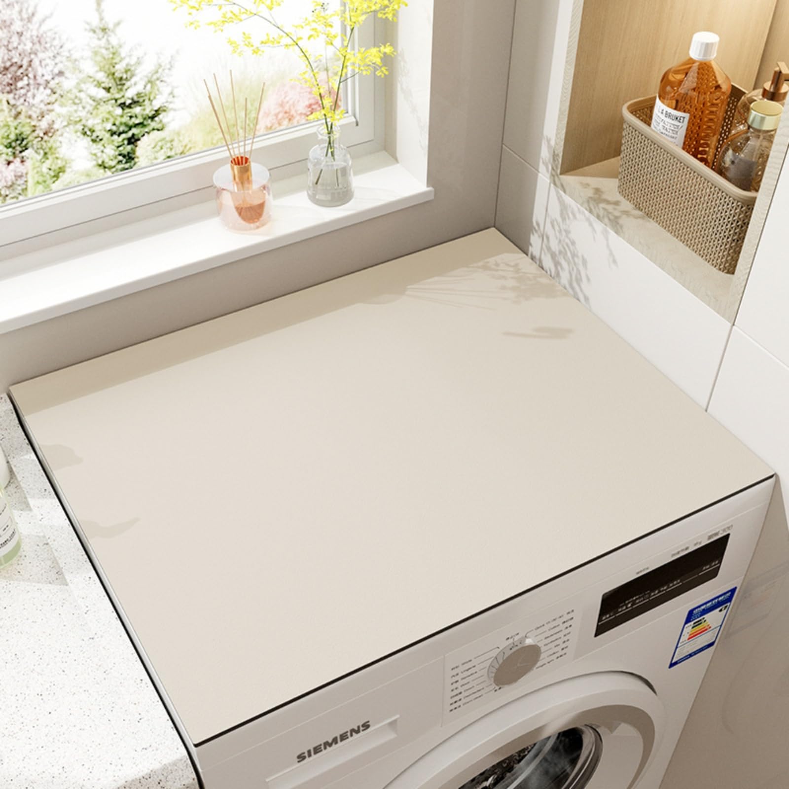 Photo 1 of 18"x14" Washer Dryer Cover - Non-Slip Microwave Oven Top Mat, Cut-to-Fit Laundry Machine Protector for Kitchen/Home, Absorbent Quick-Dry Pad (Ivory, 18''x14'')