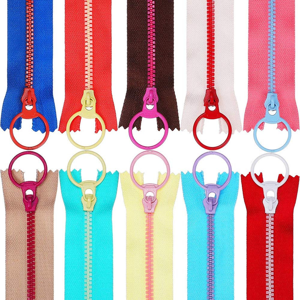 Copiel Resin Zippers Sewing Zippers with Lifting Ring Quoit Colorful Zipper Fasteners for DIY Tailor Bag Garment Sewing Crafts 12inch