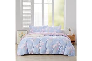 SAPHREAS Queen Size Floral Duvet Cover Set 3pcs Cotton Pink Orchid Flower Printed Blue Bedding Comforter Cover Set 100% Cotton 1 Duvet Cover 90"x90" 2 Pillow Shams, Comforter Not Included