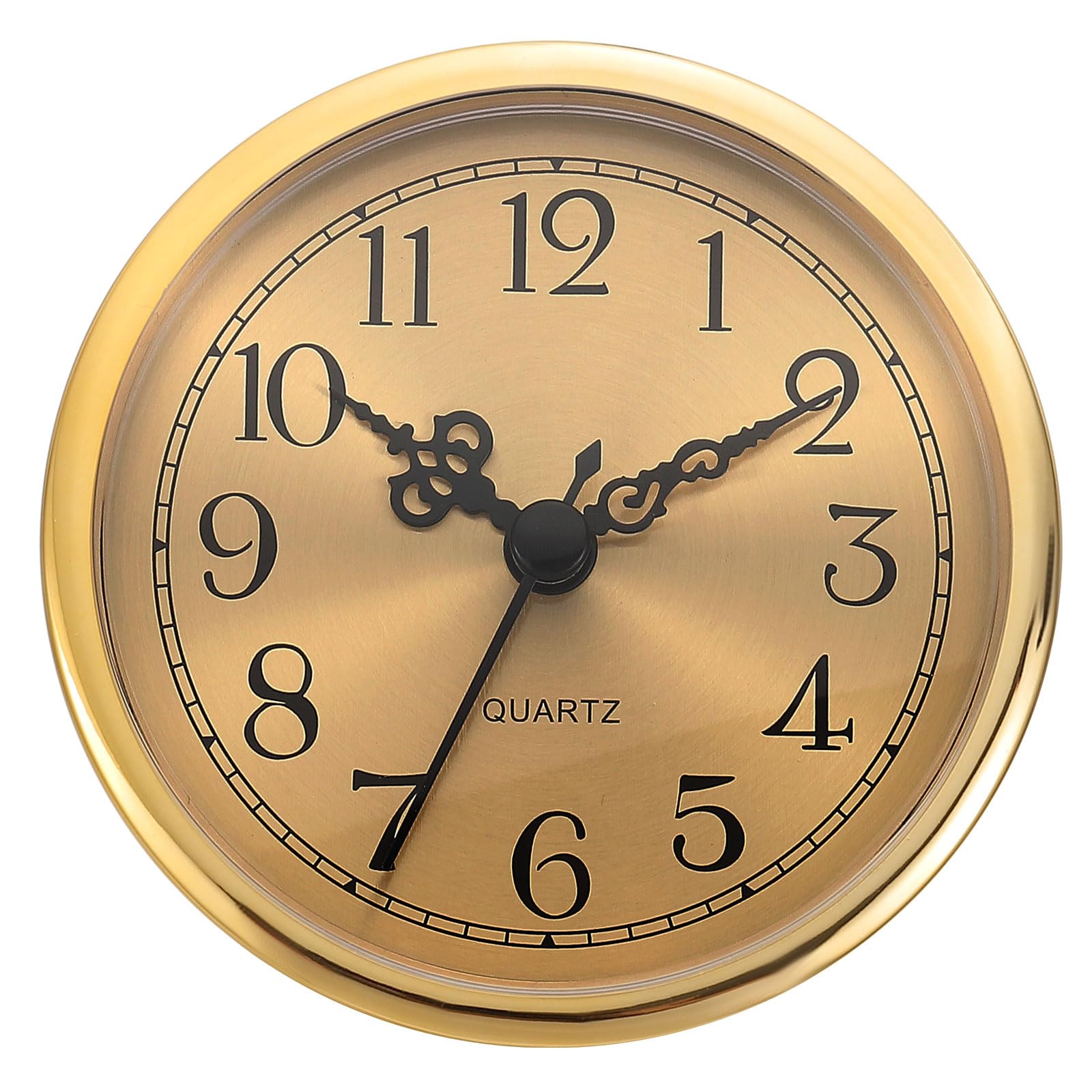 PATIKIL 3.5" 90mm Quartz Clock Insert, Round Quartz Movement Miniature Clock Mini Arabic Numeral Clock Fit 78mm/3.1" Diameter Hole for Replacement Home, Gold Tone, Style 2