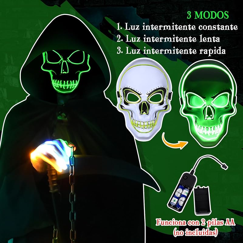 Fato de Fantasma de Halloween, Fato de Ceifador da Morte, Fato de Capa com Capuz de Halloween, Cosplay de Carnaval com Foice, Máscara de Esqueleto, Luvas e Corrente para Criança Adulta — foto 4 de 6