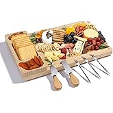 Premium Bamboo Charcuterie/Cheese Board Set – Wooden Serving Tray with Hidden Knife Storage – Cheese Knives & Forks - Perfect Bridal Shower, Housewarming, Anniversary, Mother's Day Gifts